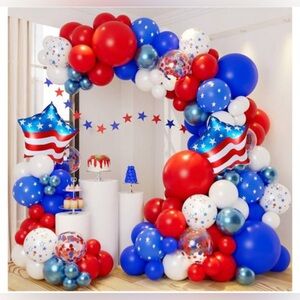 Red White and Blue Balloons Garland Arch Kit with Confetti Star Balloons for 4Th